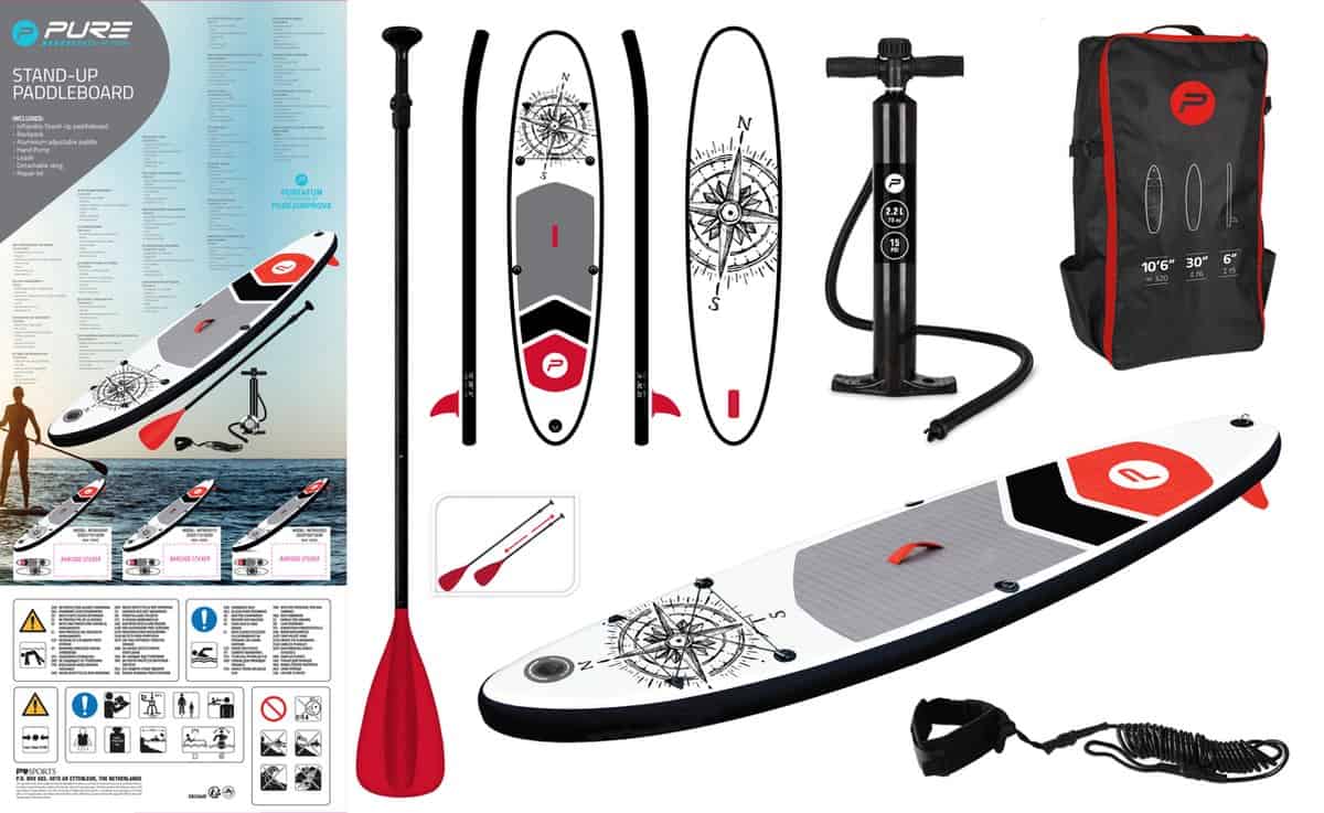 Pure4Fun SUP Board - Opblaasbaar Paddle Board - 305x71x10 cm - Kompas - Afbeelding 4