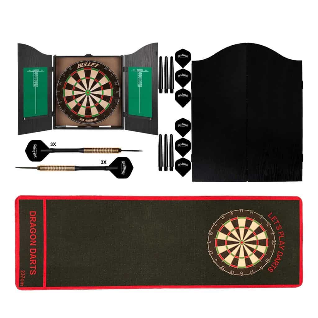 Dragon Darts Jack Daniels – dartkabinet – dartbord – dartpijlen – dartmat – kabinet – rood