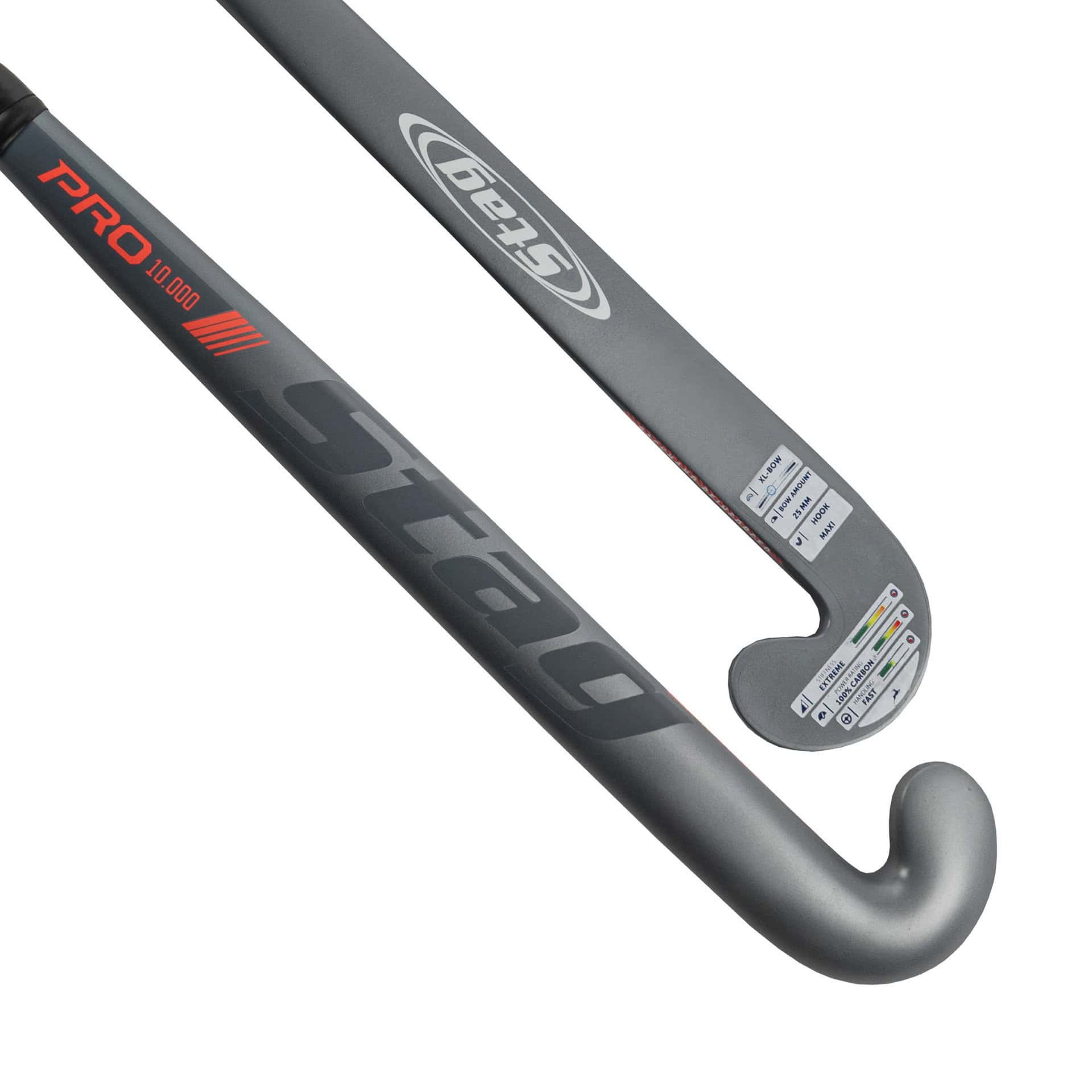 Stag Pro 10.000 Hockeystick - XL-Bow - 100% Carbon - Senior - Grijs - Afbeelding 2
