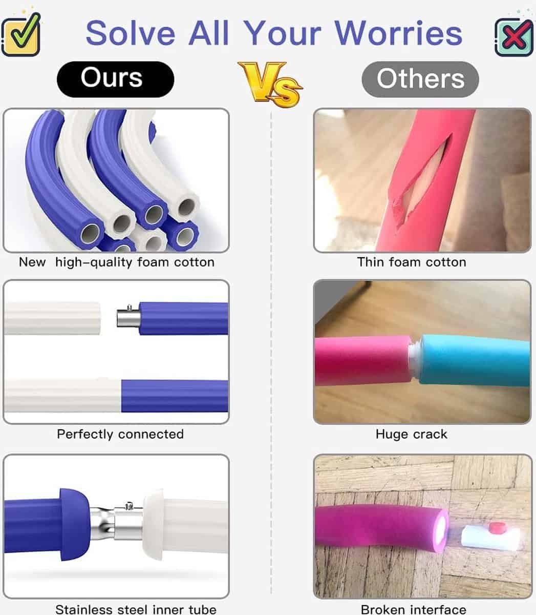 Hoelahoep - Fitness - hoelahoep met gewicht - verstelbaar 1.2kg tot 3.2kg - hula hoop fitness - blauw paars/grijs - Cadeau - Afbeelding 6