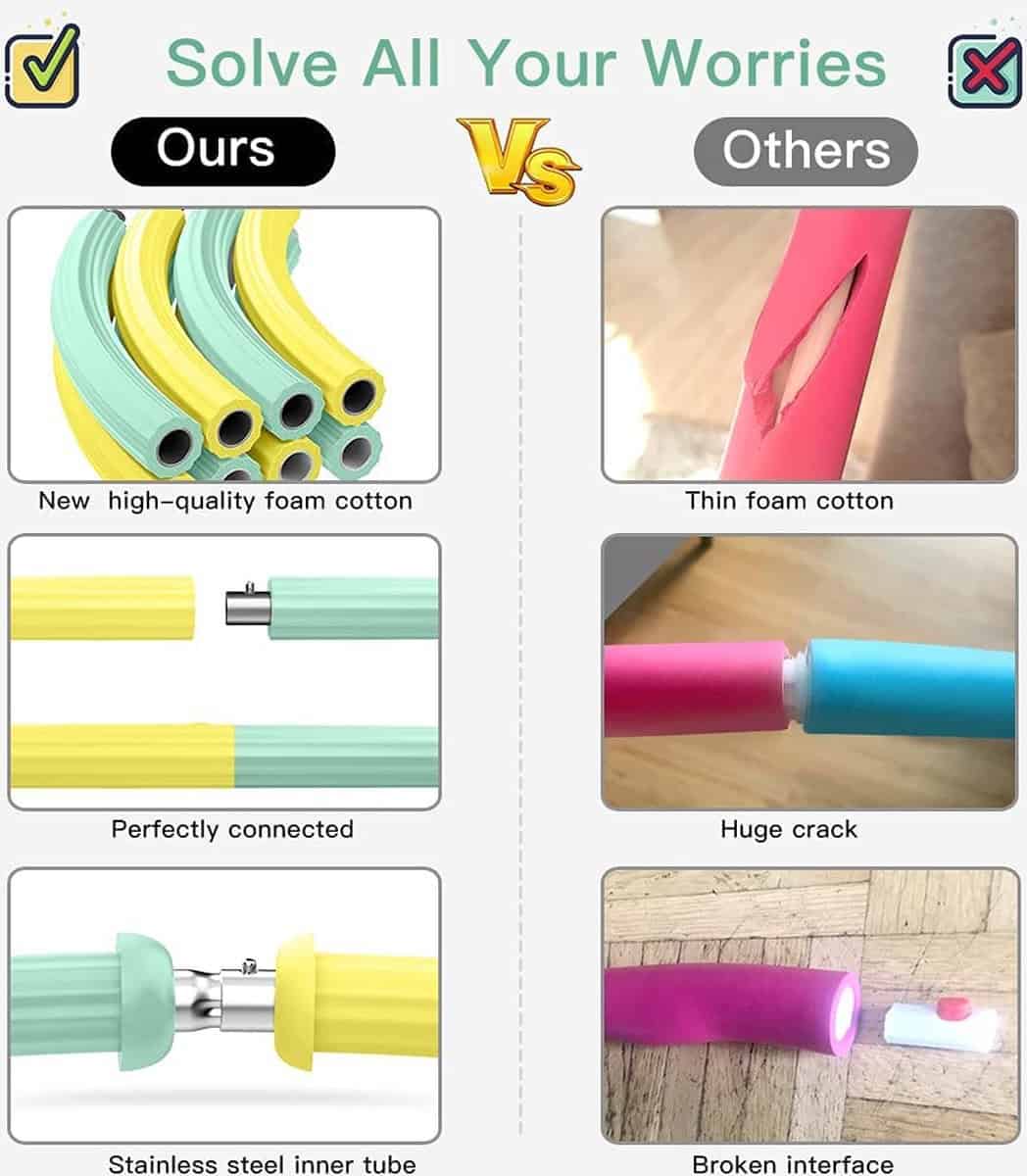 Hoelahoep - Fitness - hoelahoep met gewicht - verstelbaar 1.2kg tot 3.2kg - hula hoop fitness - geel/mint - Cadeau - Afbeelding 3