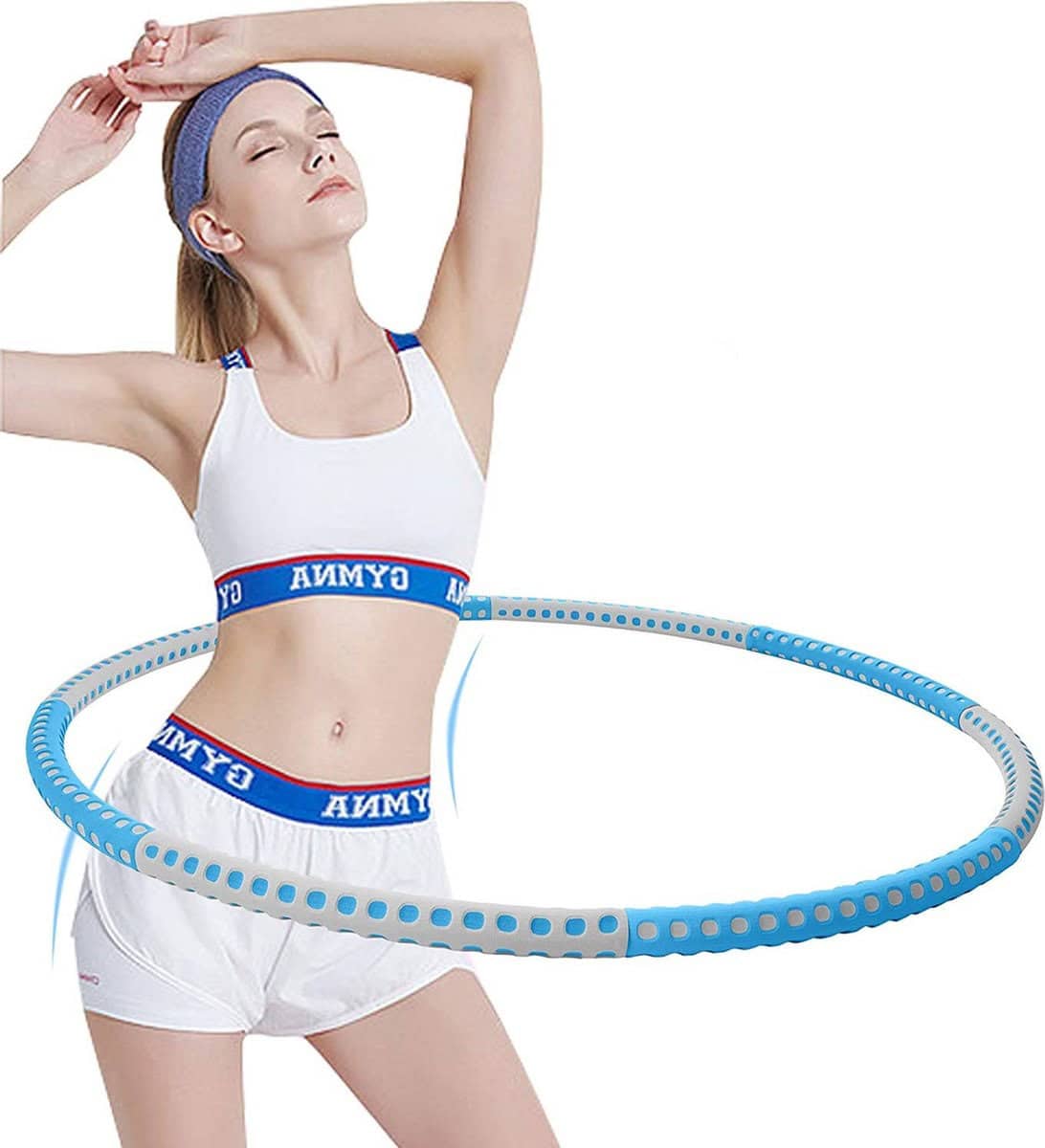 Hoelahoep - Fitness - hoelahoep met gewicht - verstelbaar 1.2kg tot 3.2kg - hula hoop fitness - aqua/grijs - Cadeau - Afbeelding 2