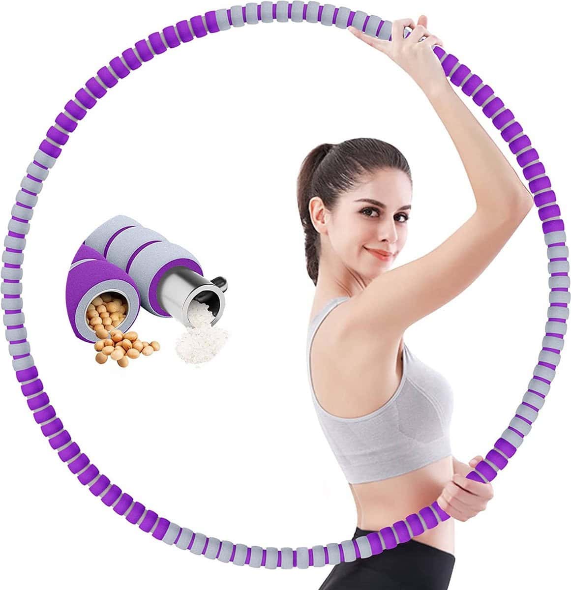 Hoelahoep - Fitness - hoelahoep met gewicht - verstelbaar 1.2kg tot 3.2kg - hula hoop fitness - paars/grijs - Cadeau