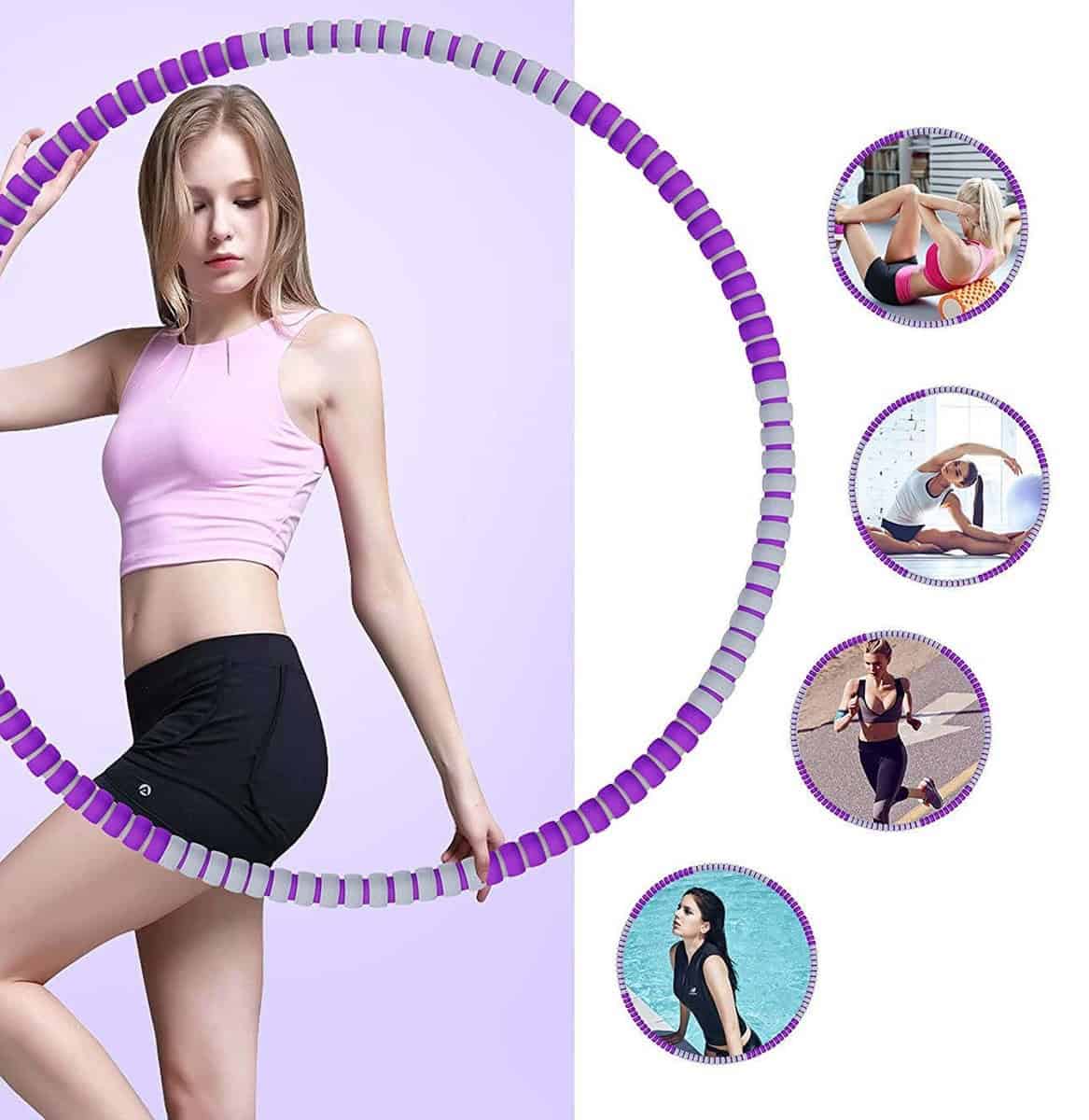 Hoelahoep - Fitness - hoelahoep met gewicht - verstelbaar 1.2kg tot 3.2kg - hula hoop fitness - paars/grijs - Cadeau - Afbeelding 4