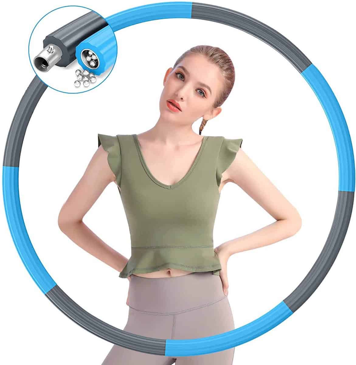 Hoelahoep - Fitness - hoelahoep met gewicht - verstelbaar 1.2kg tot 3.2kg - hula hoop fitness - grijs/blauw - Cadeau