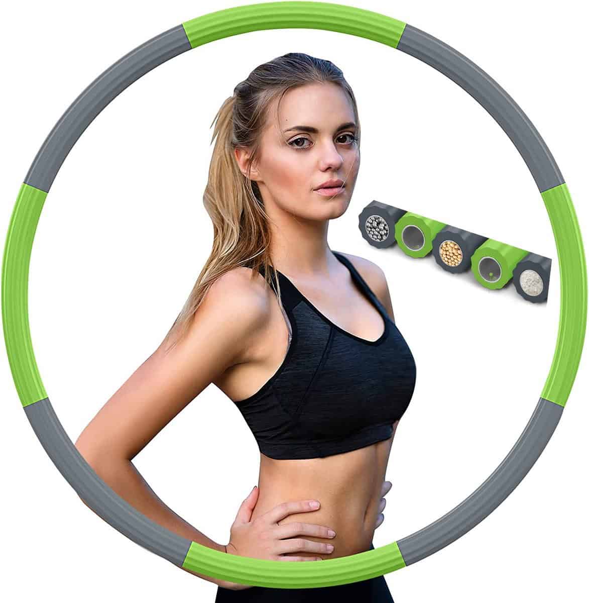 Hoelahoep - Fitness - hoelahoep met gewicht - verstelbaar 1.2kg tot 2kg - hula hoop fitness - groen/grijs - cadeau