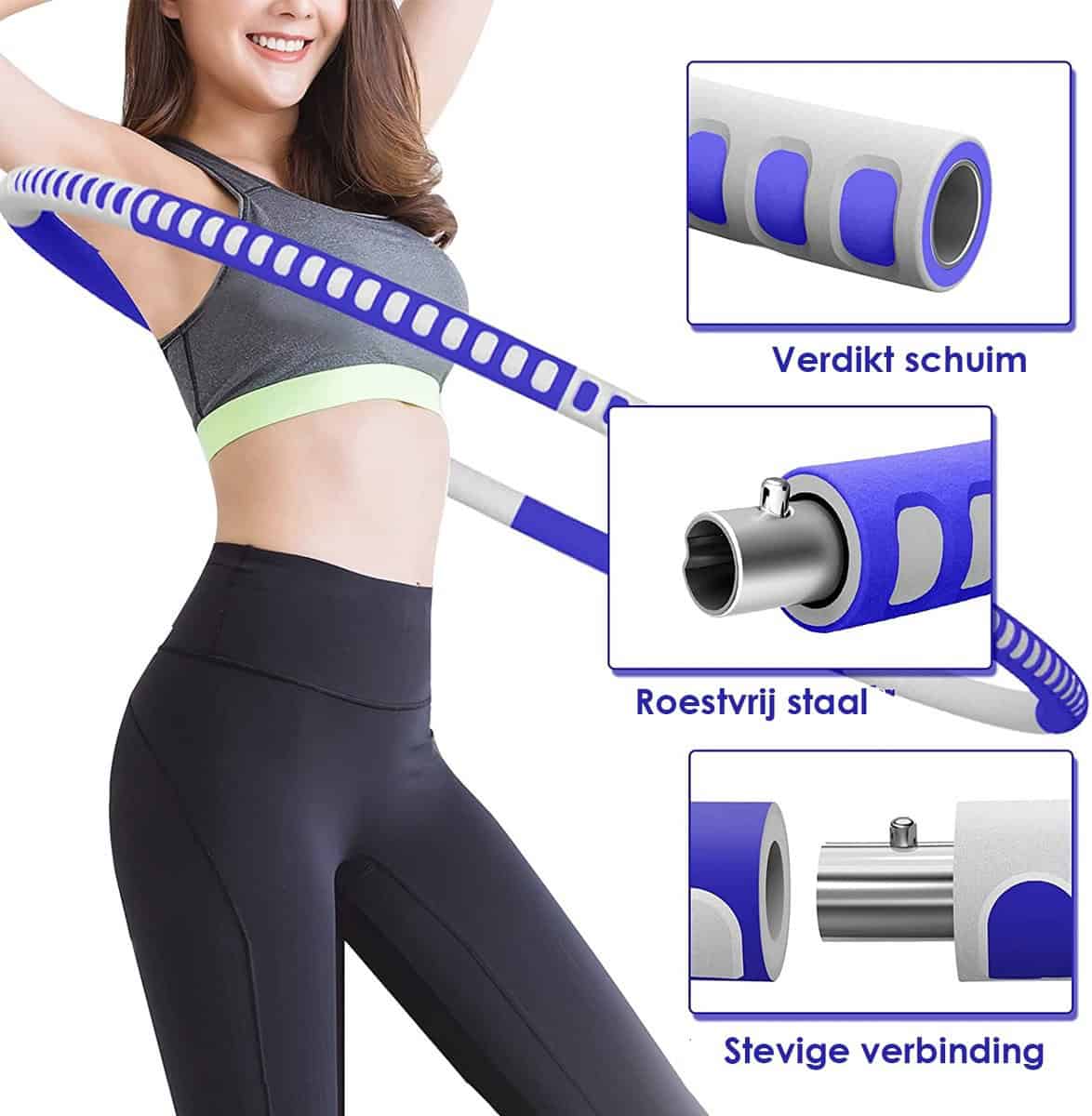 Hoelahoep - Fitness - hoelahoep met gewicht - verstelbaar 1.2kg tot 1.5kg - hula hoop fitness – grijs/paars - Cadeau - Afbeelding 2