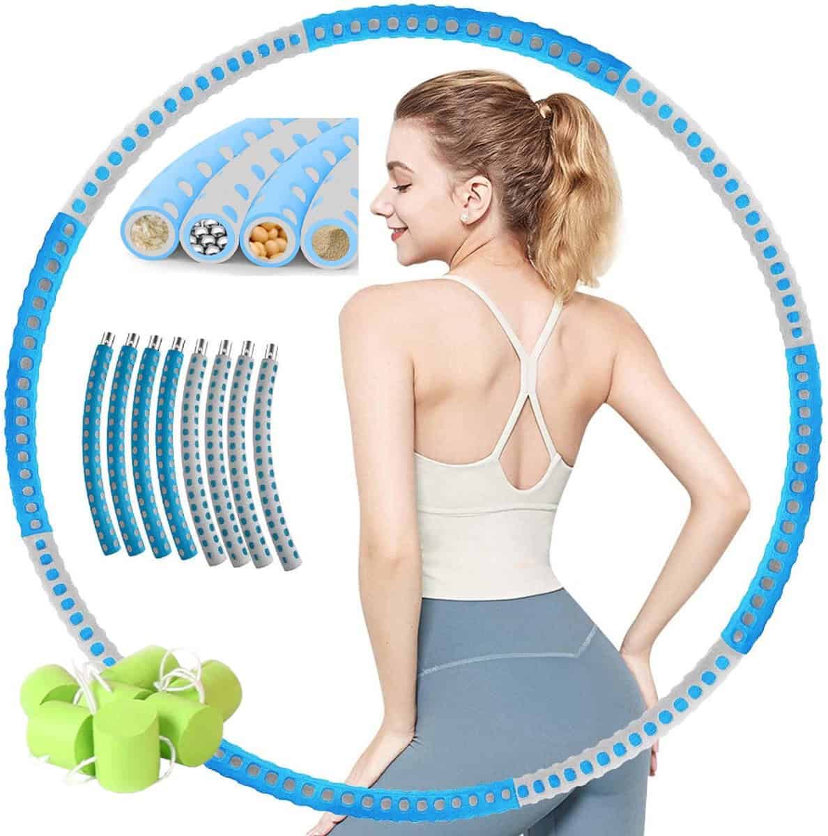 Hoelahoep - Fitness - hoelahoep met gewicht - verstelbaar 1.2kg tot 3.2kg - hula hoop fitness - aqua/grijs - Cadeau