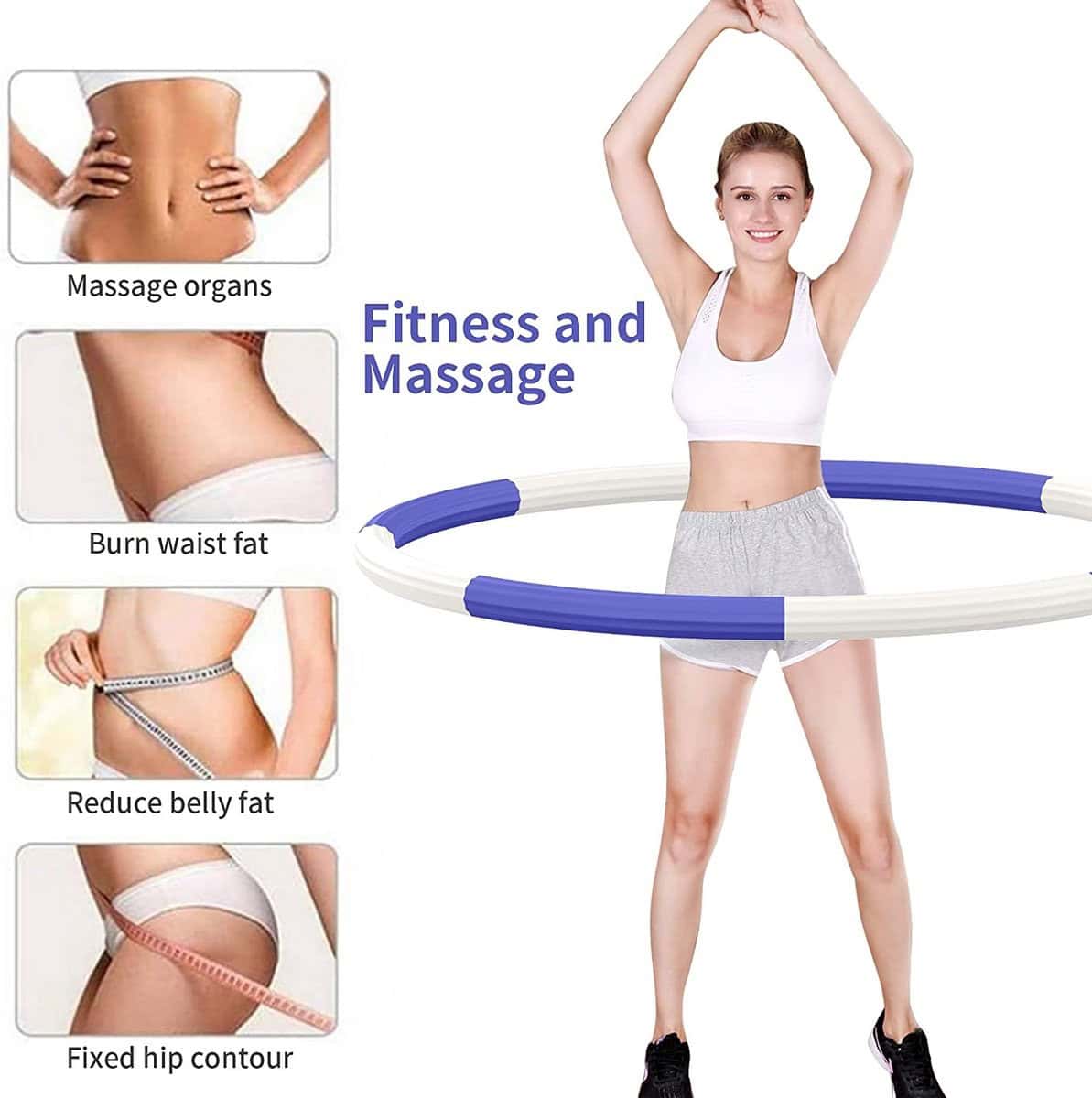 Hoelahoep - Fitness - hoelahoep met gewicht - verstelbaar 1.2kg tot 3.2kg - hula hoop fitness - blauw paars/grijs - Cadeau - Afbeelding 2