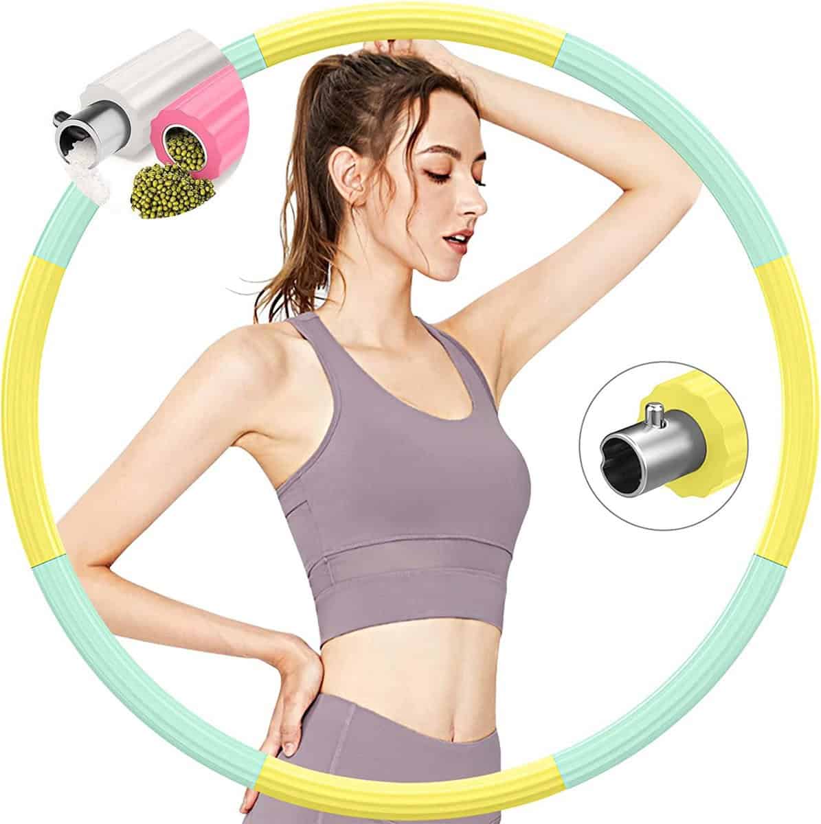 Hoelahoep - Fitness - hoelahoep met gewicht - verstelbaar 1.2kg tot 3.2kg - hula hoop fitness - geel/mint - Cadeau