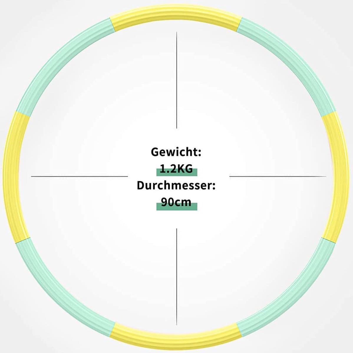 Hoelahoep - Fitness - hoelahoep met gewicht - verstelbaar 1.2kg tot 3.2kg - hula hoop fitness - geel/mint - Cadeau - Afbeelding 6