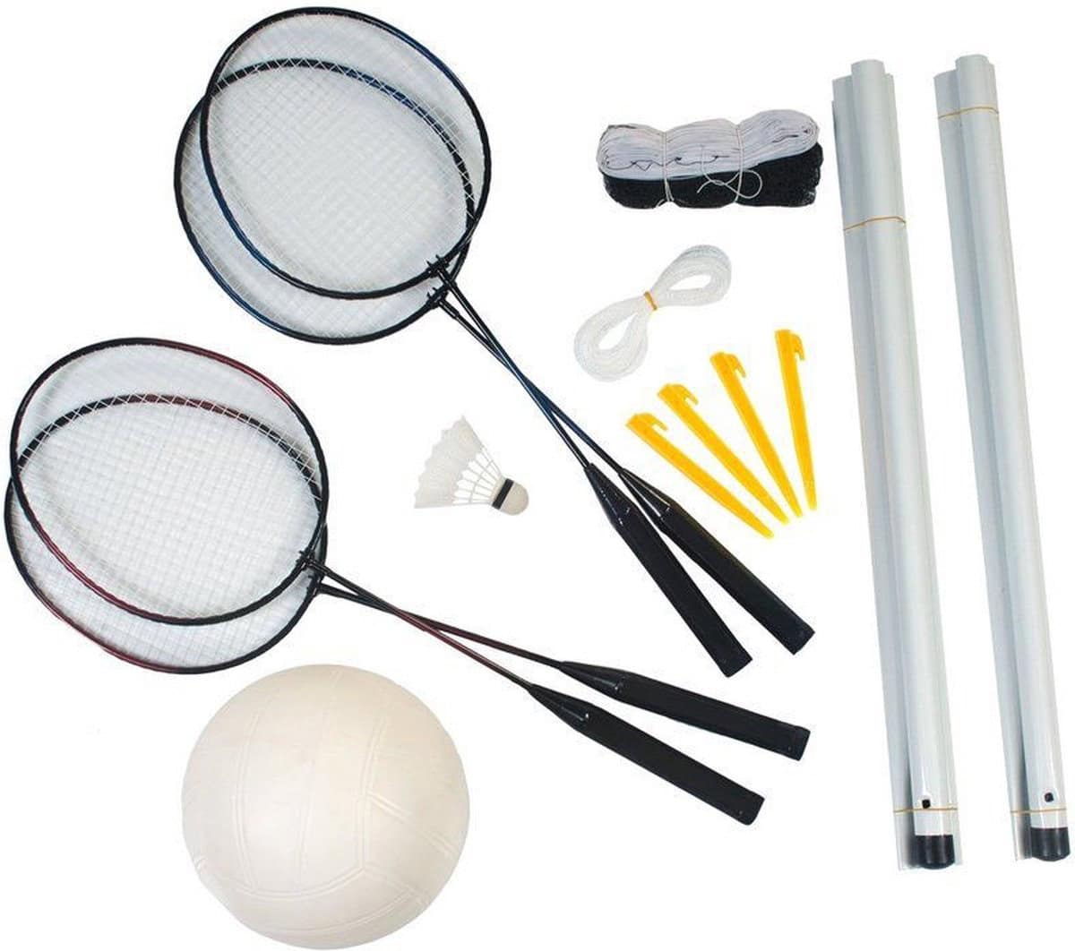 XQMax Volleybal- en Badmintonset - met Verstelbaar Net, 4 Rackets, 2 Shuttles, Bal en Ballenpomp - Draagtas - 600 x 168 cm - Afbeelding 2
