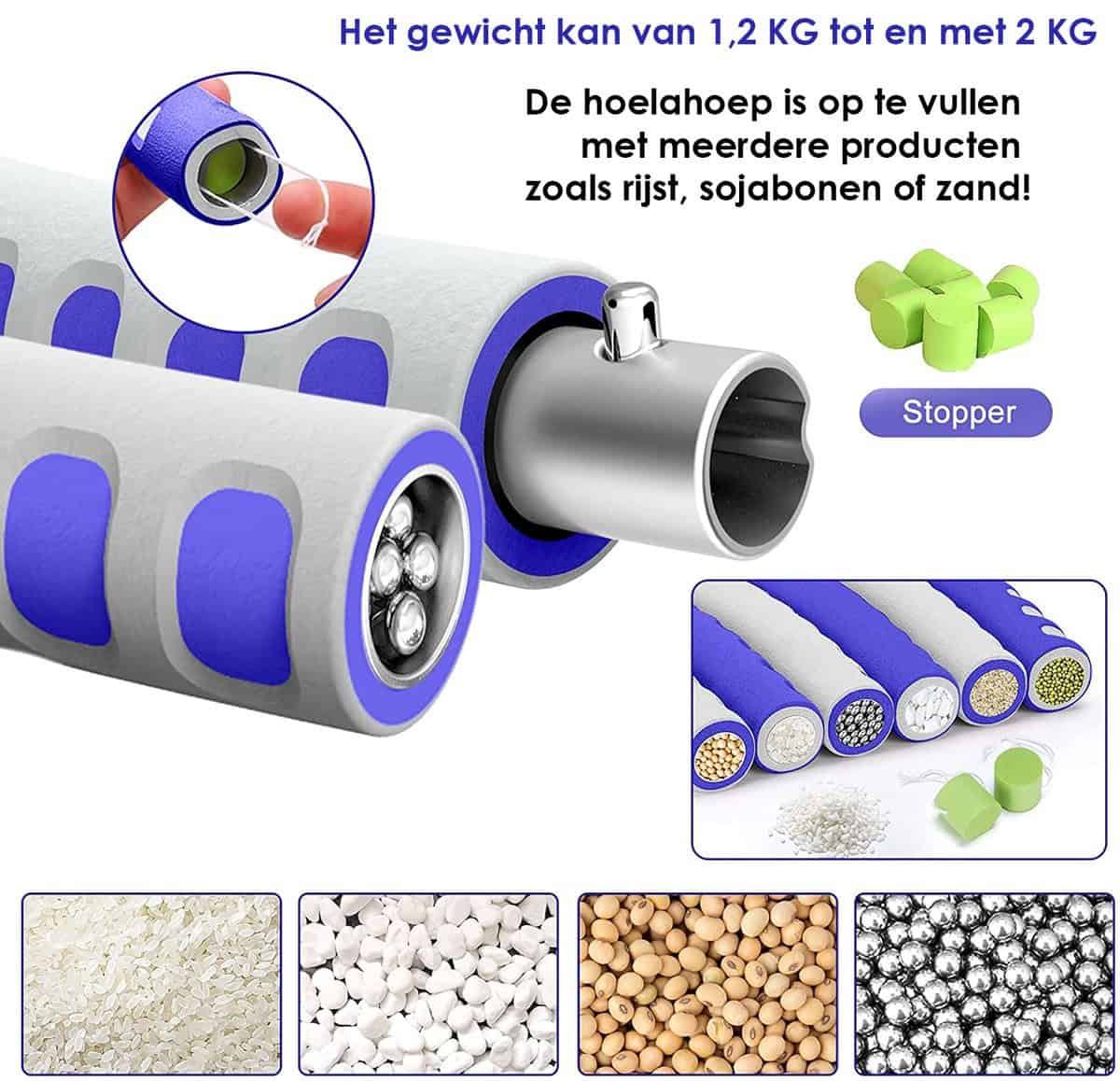 Hoelahoep - Fitness - hoelahoep met gewicht - verstelbaar 1.2kg tot 1.5kg - hula hoop fitness – grijs/paars - Cadeau - Afbeelding 3