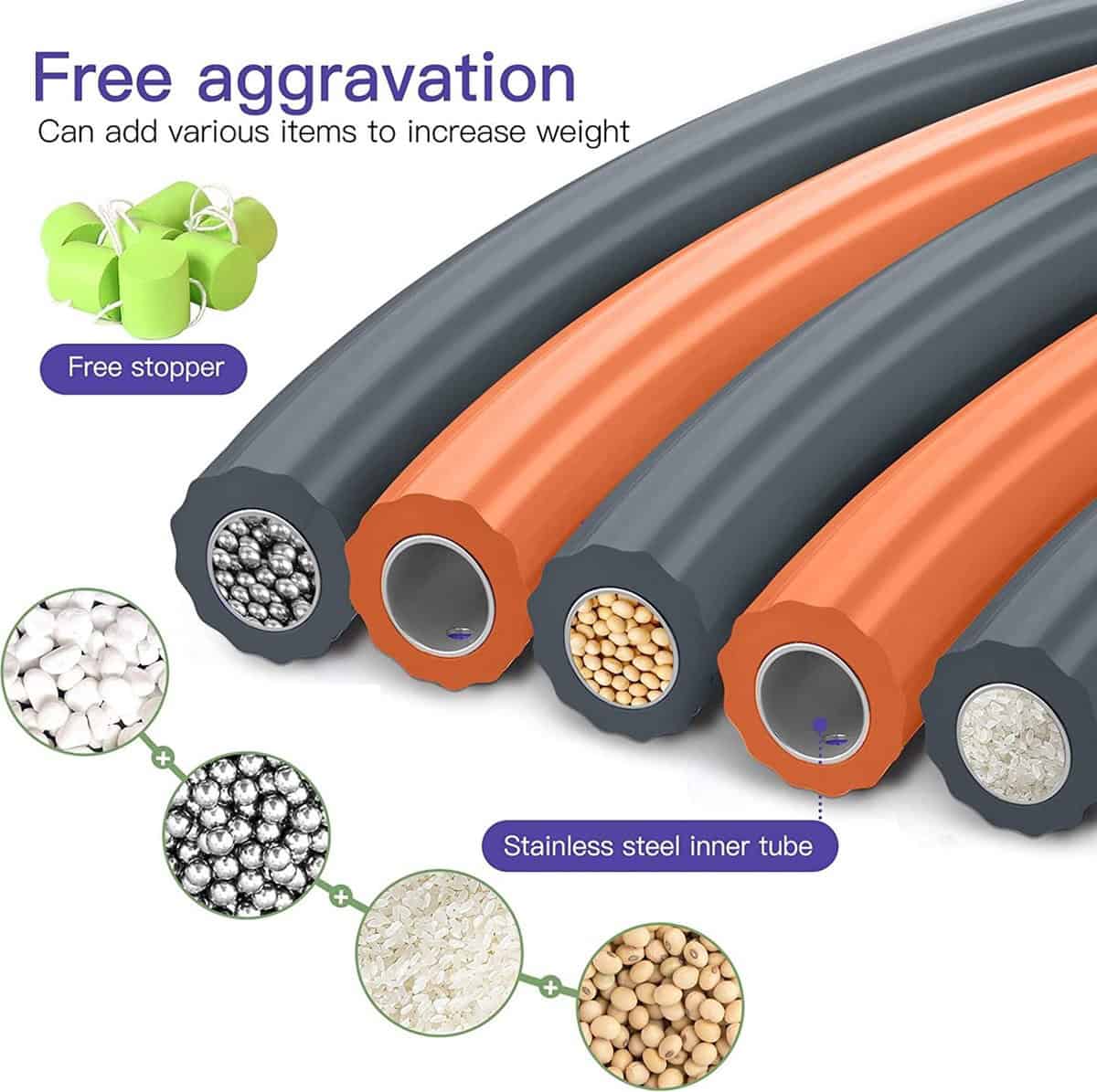 Hoelahoep - Fitness - hoelahoep met gewicht - verstelbaar 1.2kg tot 3.2kg - hula hoop fitness - blauw paars/grijs - Cadeau - Afbeelding 4