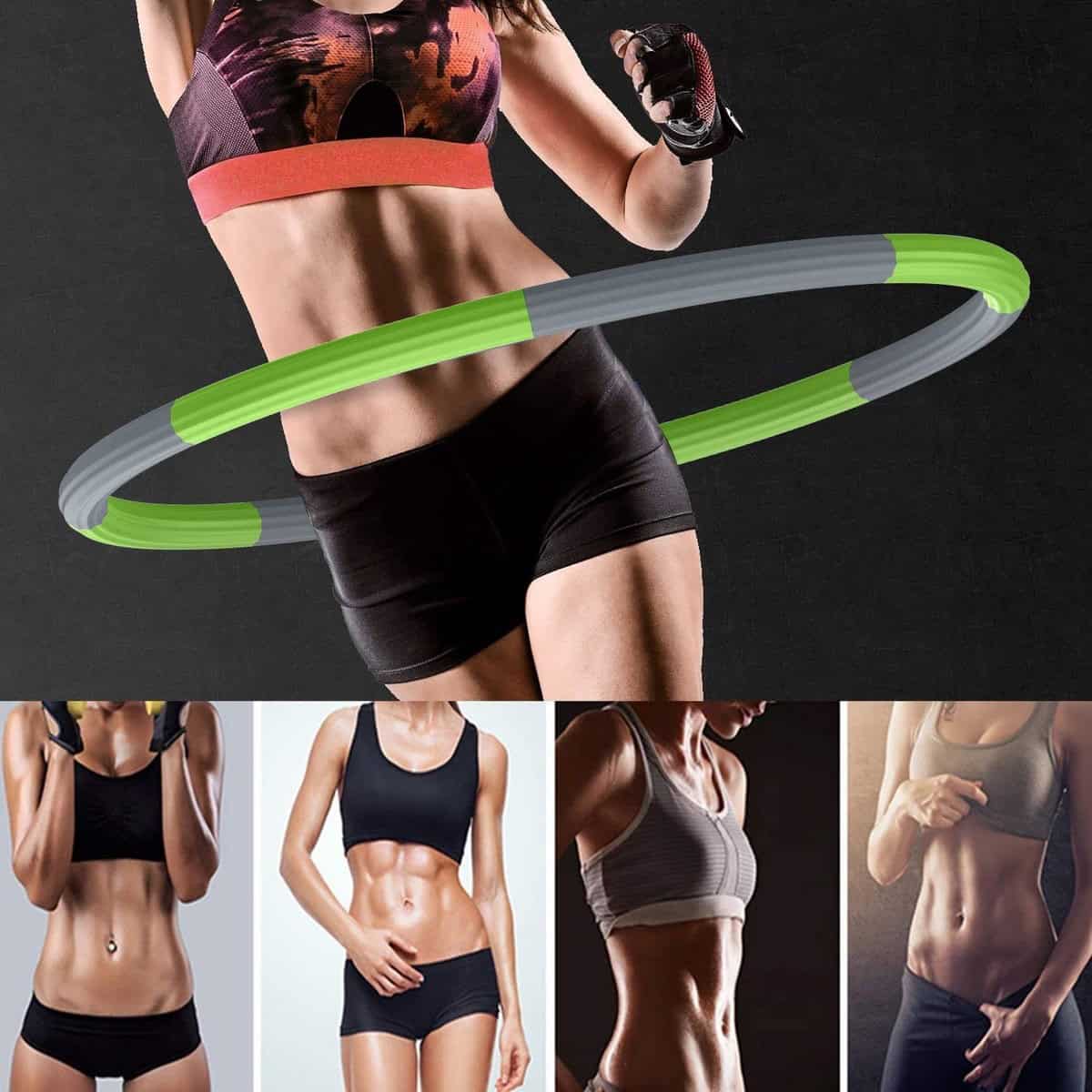 Hoelahoep - Fitness - hoelahoep met gewicht - verstelbaar 1.2kg tot 2kg - hula hoop fitness - groen/grijs - cadeau - Afbeelding 3