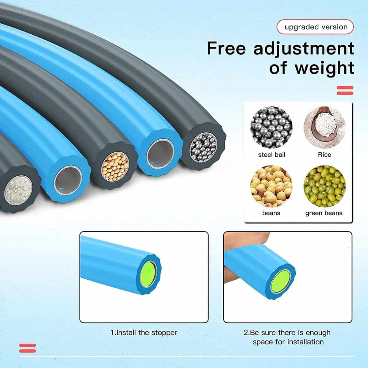 Hoelahoep - Fitness - hoelahoep met gewicht - verstelbaar 1.2kg tot 3.2kg - hula hoop fitness - grijs/blauw - Cadeau - Afbeelding 4