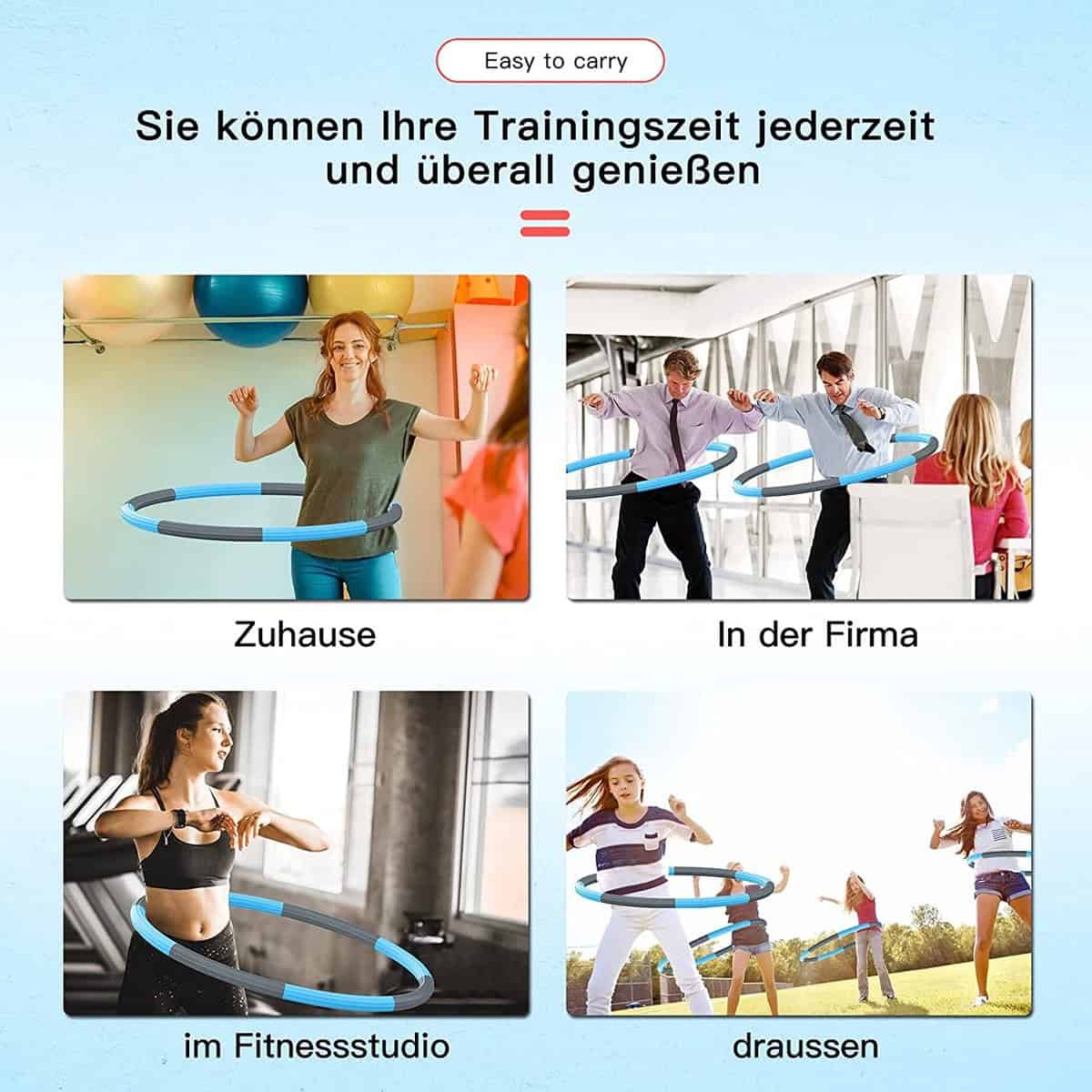 Hoelahoep - Fitness - hoelahoep met gewicht - verstelbaar 1.2kg tot 3.2kg - hula hoop fitness - grijs/blauw - Cadeau - Afbeelding 6