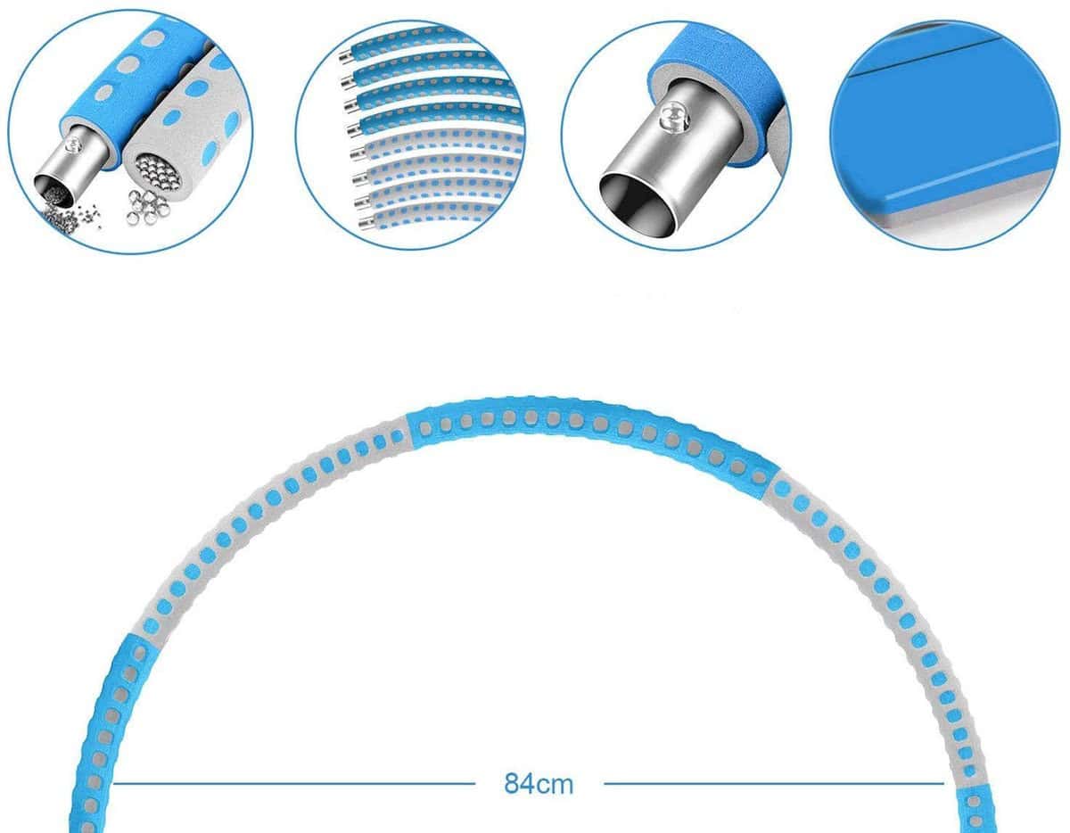Hoelahoep - Fitness - hoelahoep met gewicht - verstelbaar 1.2kg tot 3.2kg - hula hoop fitness - aqua/grijs - Cadeau - Afbeelding 4