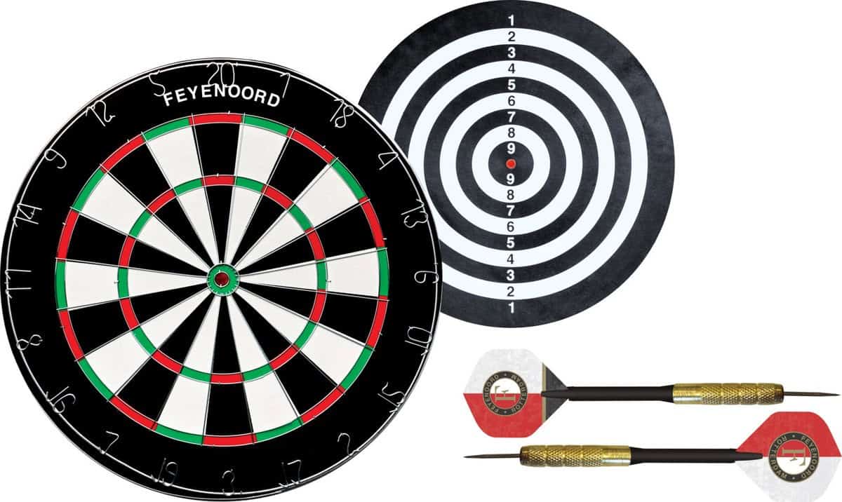 Feyenoord Flocked Dartbord - Dubbelzijdig - Dartbord met 6 dartpijlen - Dart Flights - Dart Shafts - Darts - Afbeelding 2