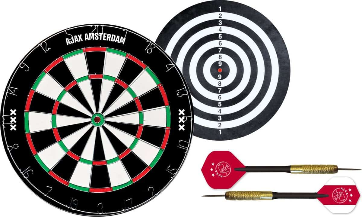Ajax Flocked Dartbord - Dubbelzijdig - Dartbord met 6 dartpijlen - Dart Flights - Dart Shafts - Darts - Afbeelding 2