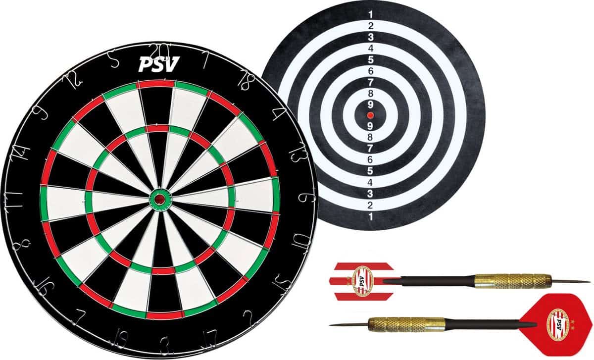 PSV Flocked Dartbord - Dubbelzijdig - Dartbord met 6 dartpijlen - Dart Flights - Dart Shafts - Darts - Afbeelding 2