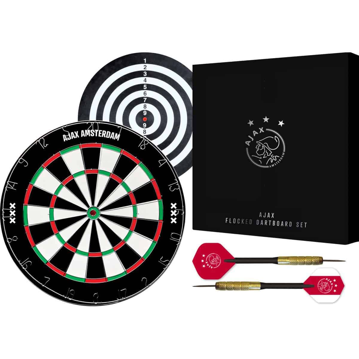 Ajax Flocked Dartbord - Dubbelzijdig - Dartbord met 6 dartpijlen - Dart Flights - Dart Shafts - Darts