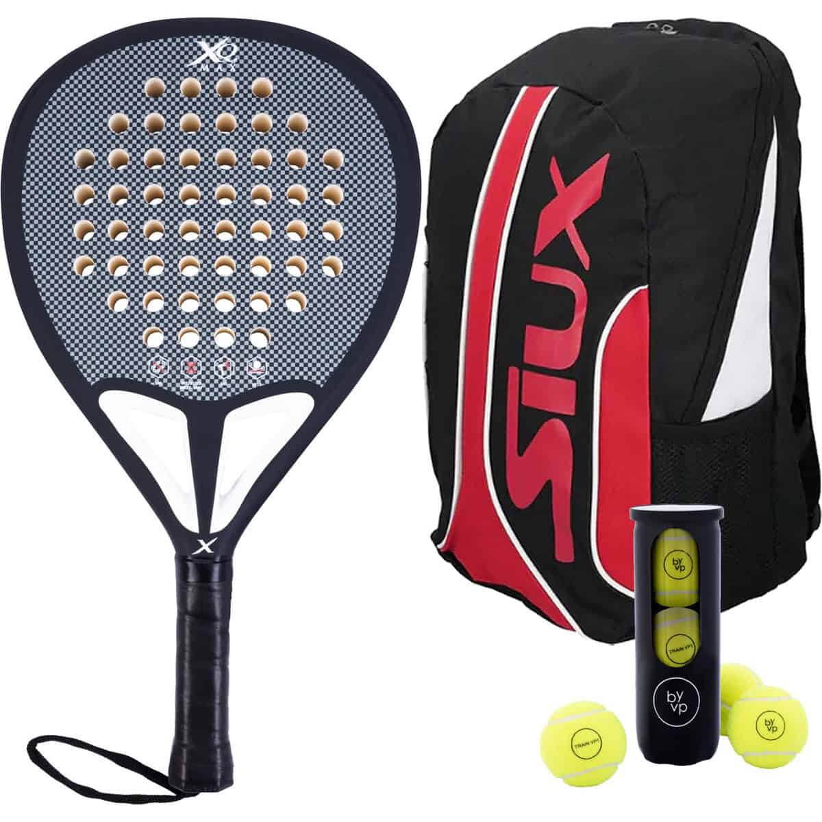 XQMax Padel Racket Carbon Zwart - met Padel Tas en 3 Padel Ballen - Lichtgewicht Padelracket - Diamant vorm - Sweetspot