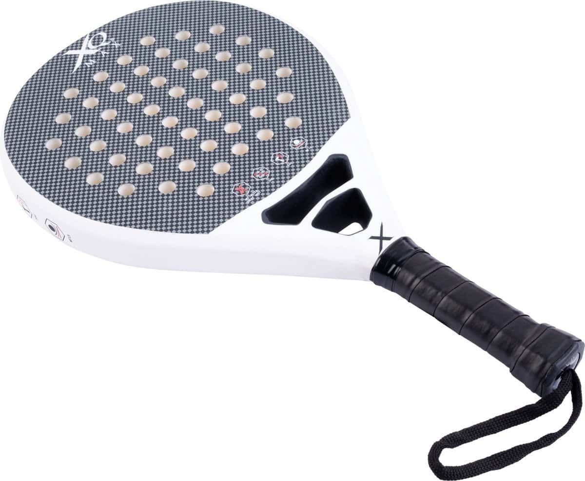 XQMax Padel Racket Carbon Wit (B-Keuze) - met 3 Padel Ballen - Lichtgewicht Padelracket - Ronde vorm - Sweetspot - Afbeelding 3