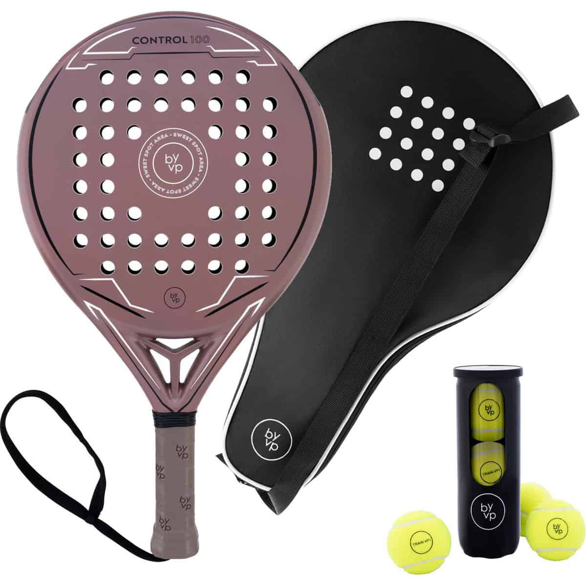 By-VP Padel Racket Control 100 - met Padel Tas en 3 Padel Ballen - Ronde vorm - Sweetspot - Geschikt voor Alle Niveaus