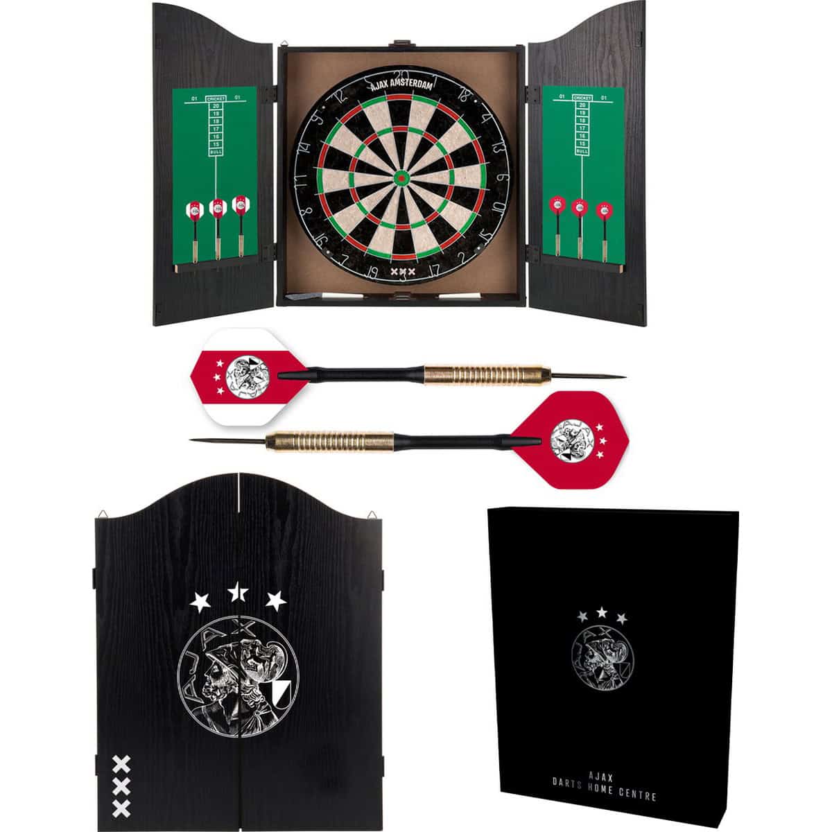 Ajax Dartkabinet - Home Darts Centre - Dartbord met 6 dartpijlen - Dart Flights - Dart Shafts - Darts
