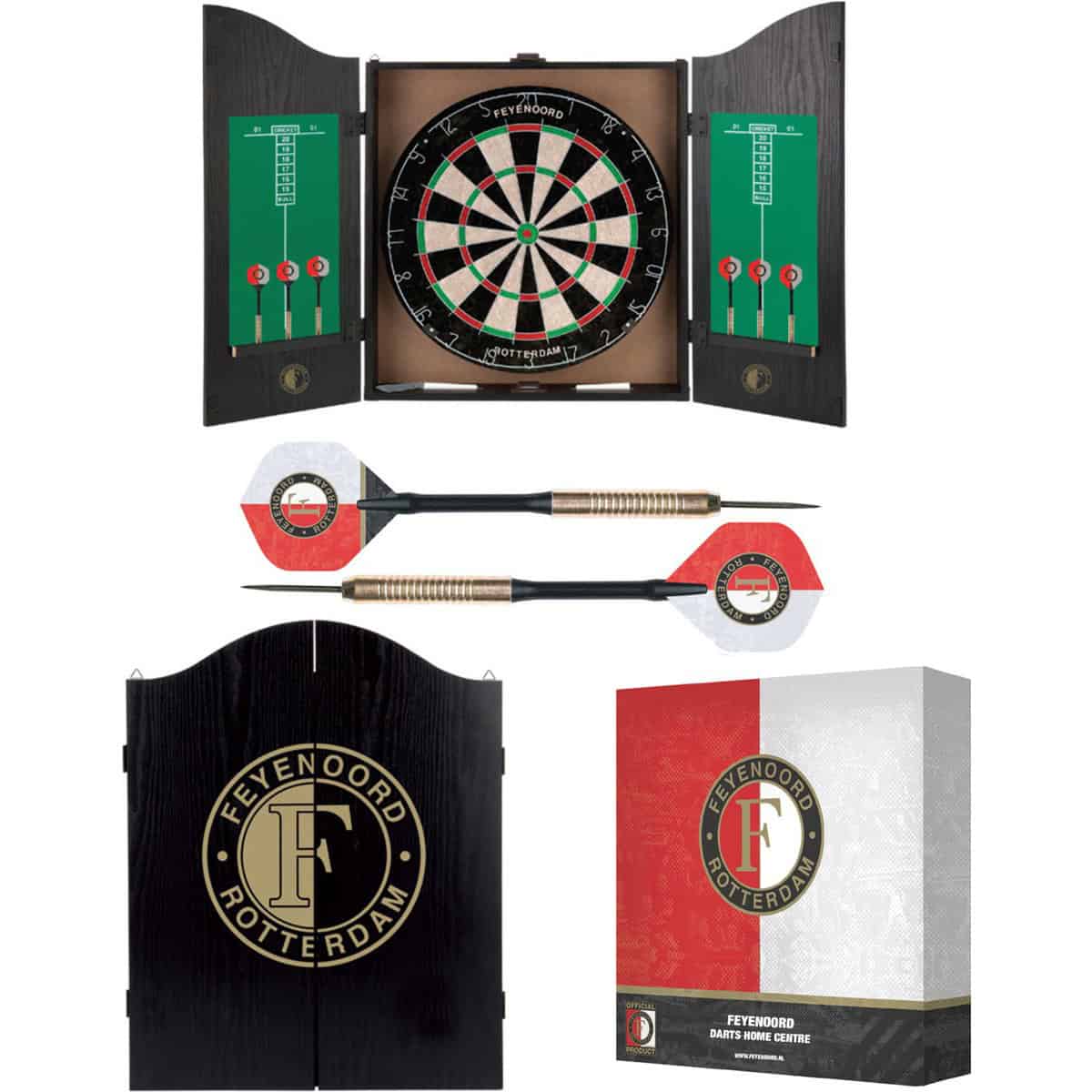 Feyenoord Dartkabinet - Home Darts Centre - Dartbord met 6 dartpijlen - Dart Flights - Dart Shafts - Darts