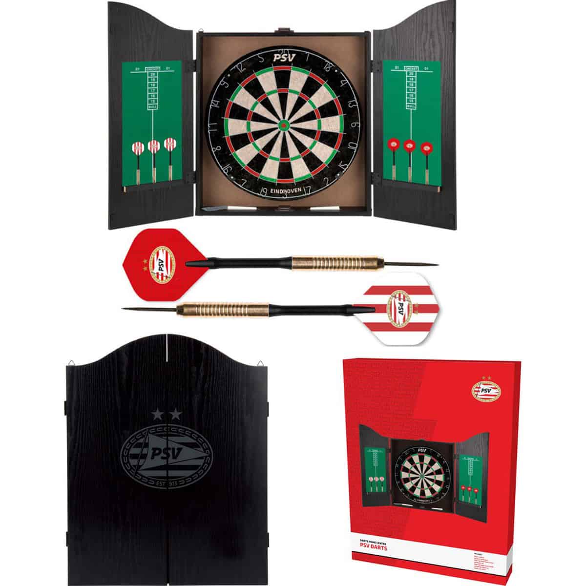 PSV Dartkabinet - Home Darts Centre - Dartbord met 6 dartpijlen - Dart Flights - Dart Shafts - Darts
