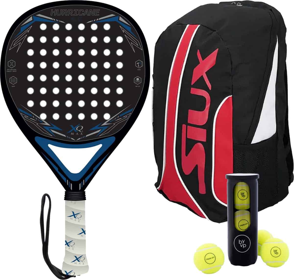 XQMax Padel Racket Hurricane - met Padel Tas en 3 Padel Ballen - Lichtgewicht Padelracket - Druppelvorm - Sweetspot - Geschikt