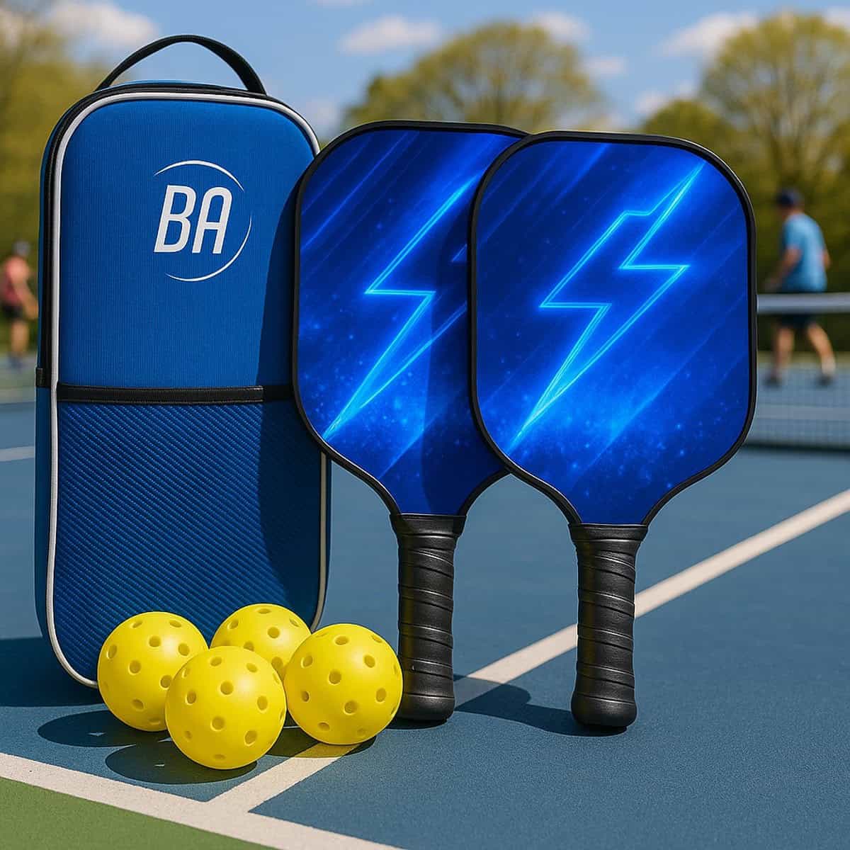 Best Active Pickleball Set - 2 Rackets & 4 Ballen - Carbon Fiberglass - Lightning Blauw - Afbeelding 3
