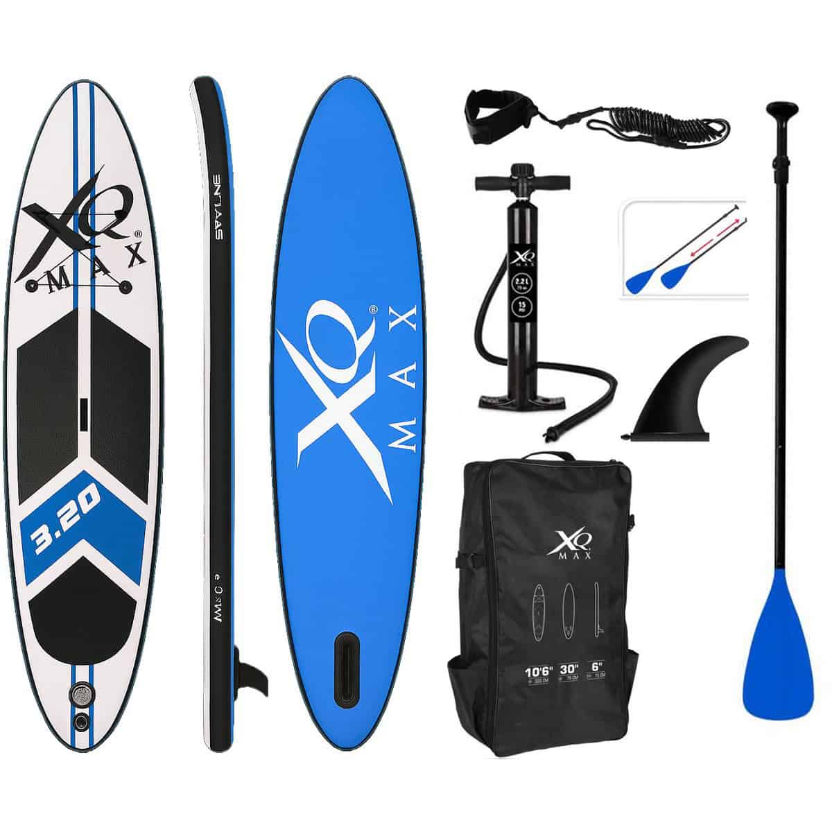 XQ Max SUP Board - Opblaasbaar Paddle Board - 320x76x15 cm - Blauw