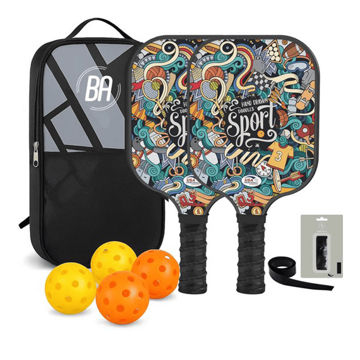 Best Active Pickleball Set - 2 Rackets & 4 Ballen - Carbon Fiberglass - Fun Smash