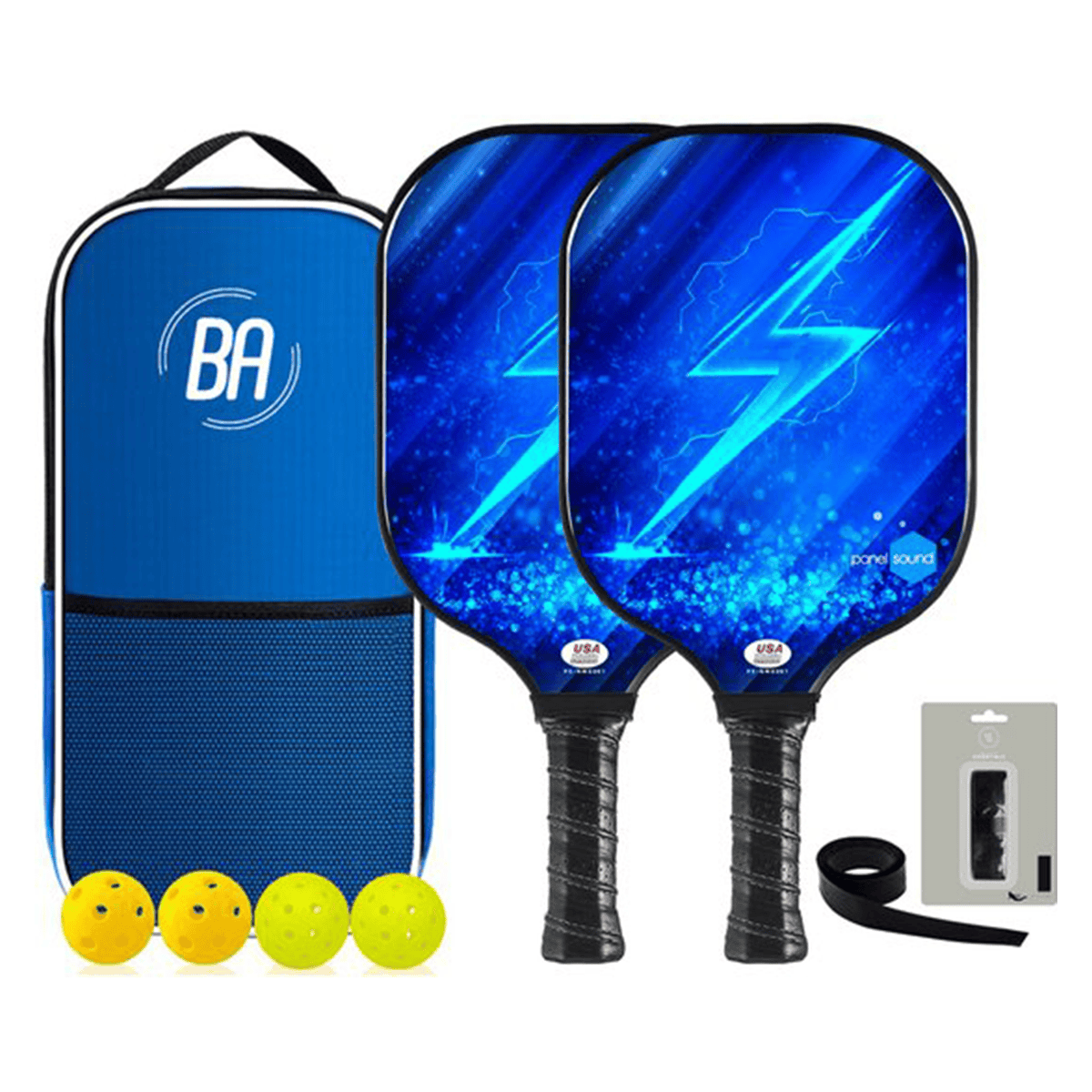 Best Active Pickleball Set - 2 Rackets & 4 Ballen - Carbon Fiberglass - Lightning Blauw