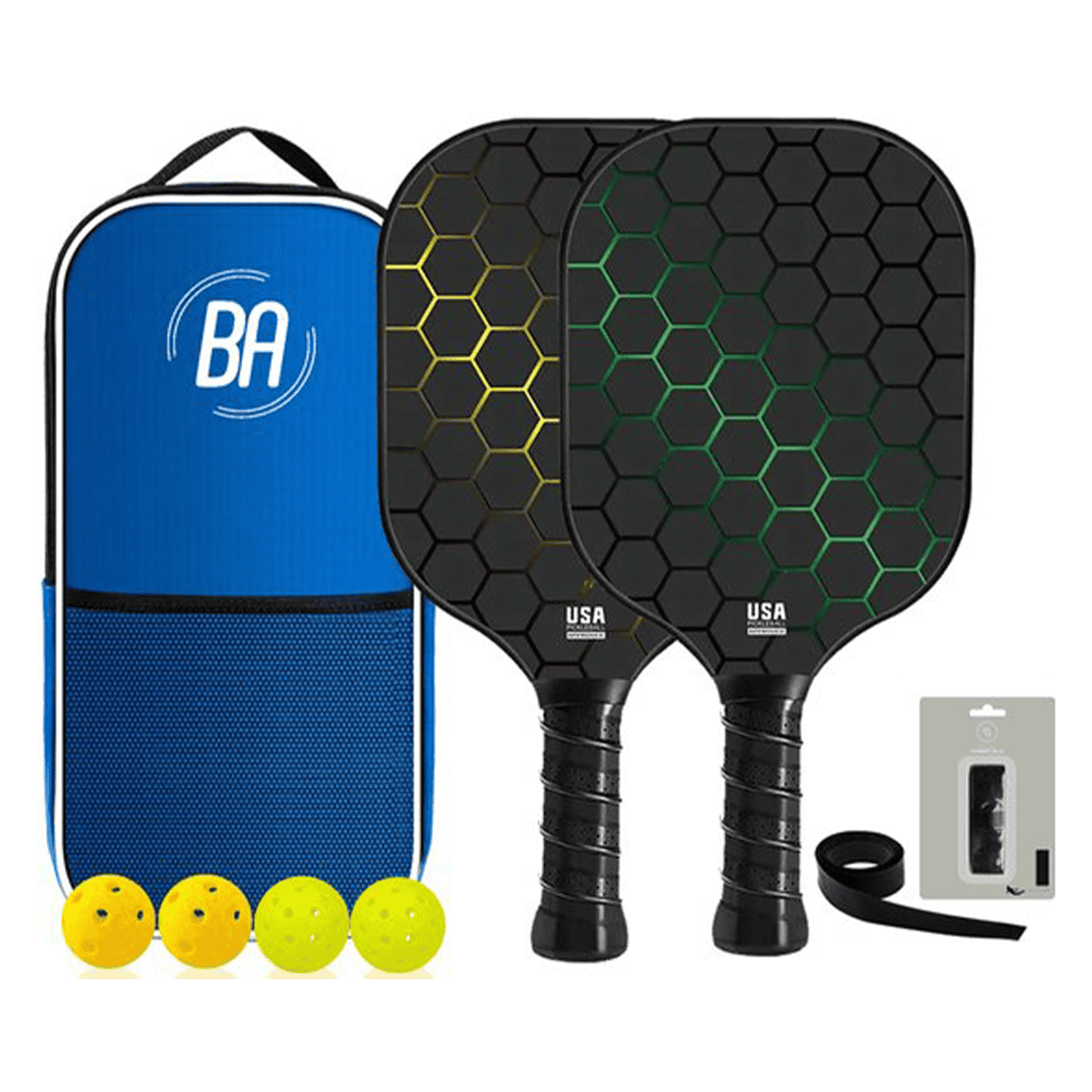 Best Active Pickleball Set - 2 Rackets & 4 Ballen - Carbon Fiberglass - Geel/Groen